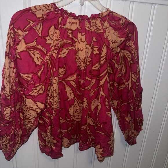 Pink & Orange Floral Blouse by Calligraphie - Size Medium - Picture 6 of 7